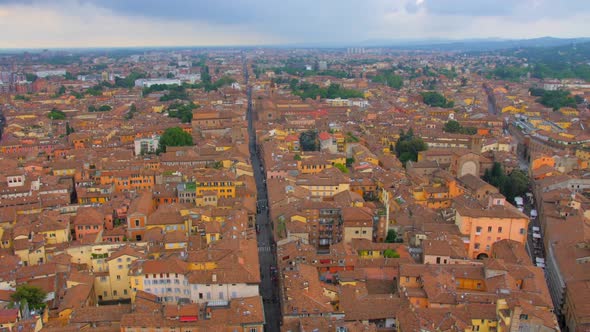 Panoramic View Of Bologna City In Italy, Seen From Asinelli Tower - panning