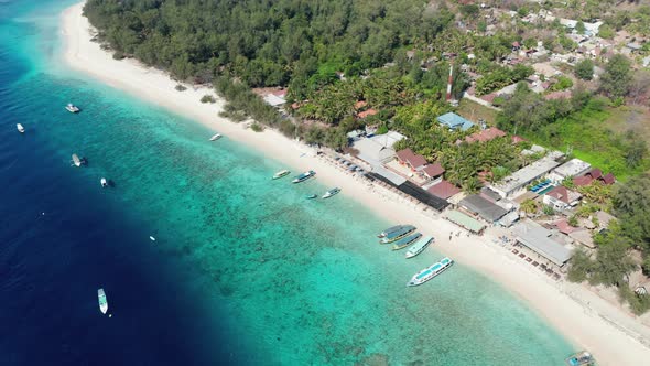 Drone Over Coastline Of Gili Island