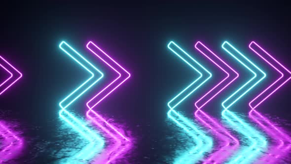 Bright Neon Arrows on a Metal Surface