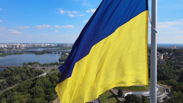 Kyiv - National Flag of Ukraine By Day. Aerial View. Kiev