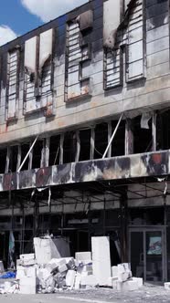 Vertical Video of a Destroyed Shopping Mall During the War in Bucha Ukraine