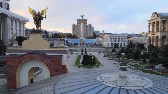 Independence Square in the Morning. Kyiv, Ukraine. Aerial View