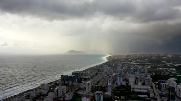 Heavy Rain Over the City Aerial View Alanya Turkey 4 K