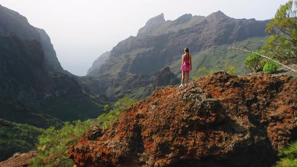 Young Woman Exploring Spanish Village Masca Gorge Tenerife