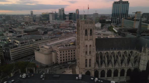 Aerial of Brussels Cathedral and Business District