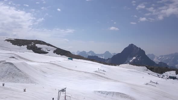 Aerial drone shot of the Deux Alpes Ski Resort during summer time. Shot on 4K ProRes