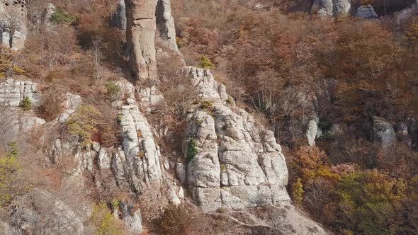 Aerial View of Sharp Rocky Outcrops at Sunset