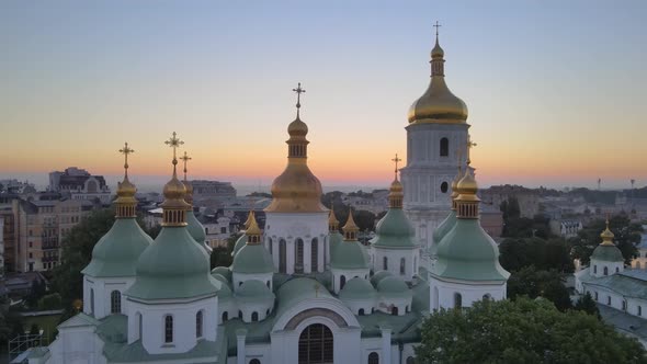 St. Sophia Church in the Morning at Dawn. Kyiv. Ukraine. Aerial View