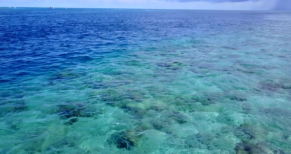 Luxury aerial copy space shot of a summer white paradise sand beach and turquoise sea background in 