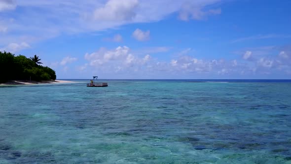 Aerial drone landscape of exotic bay beach by clear sea with sand background