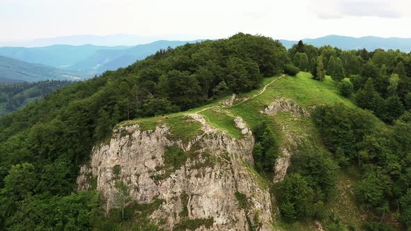 Aerial view of the top of Folkmarska skala in the village of Velky Folkmar in Slovakia