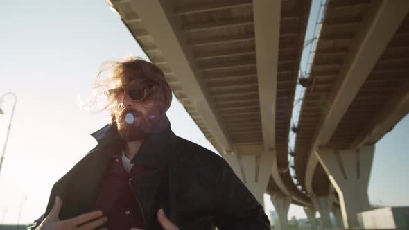 Hipster Young Man on Walk