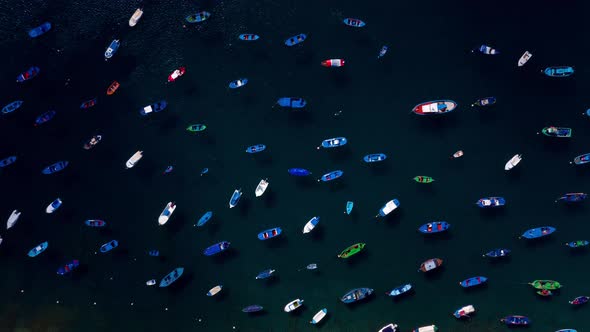 Aerial Hyperlapse of Anchored Boats Off the Coast