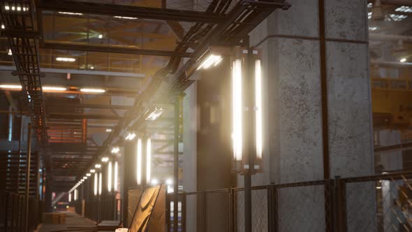 Interior of Car Factory with a Production Line alt