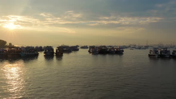 Boats on Mumbai Water at Dawn