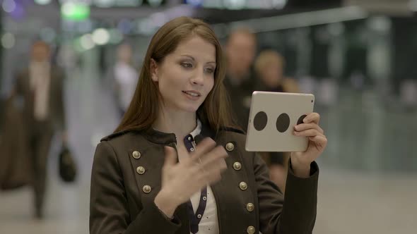 Young Female Person Communicating with Digital Tablet Computer