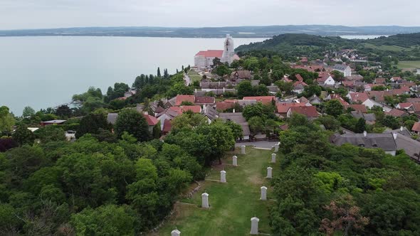 The small town of Tihany in Hungary with the lake Balaton in the background.