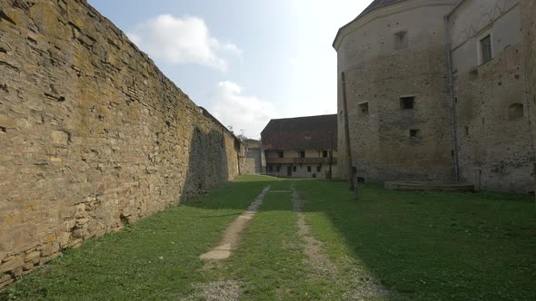 The stone walls of a medieval fortress