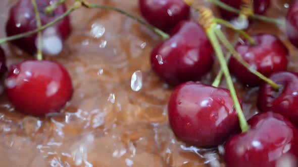 Juicy Red Cherry Berry Falling Down in Water