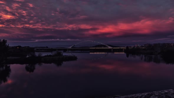 Timelapse Red Sky over the Bridge