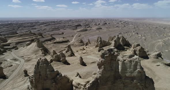 Aerial footage of yardang landform landscape in west of China