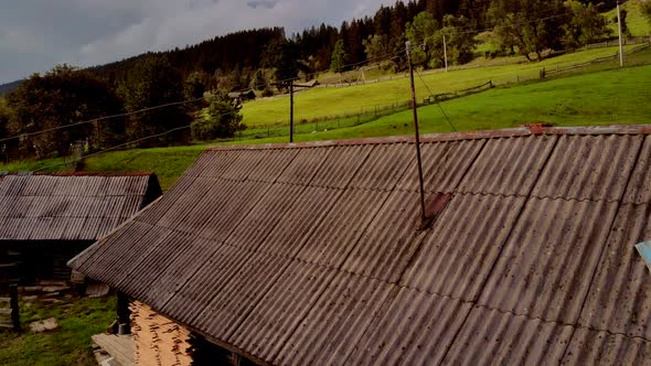 An Old Wooden Hutsul House in Carpathian Mountains