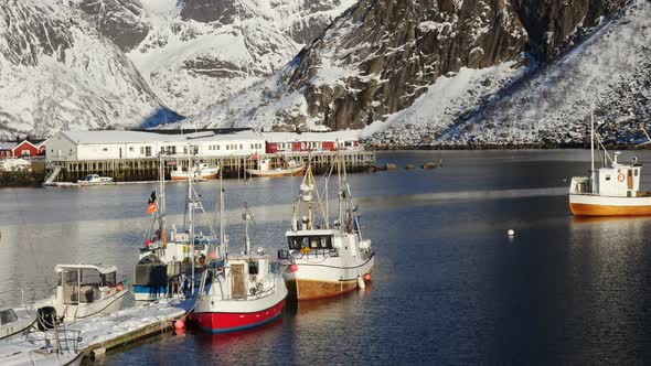 Norwegian Winter Landscape With The Multicolored Rorbu And Fishing Ships 36