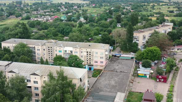 Aerial Drone video of Kalyta town apartment buildings on the border of Kyiv Oblast and Chernihiv Obl