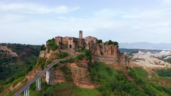 Aerial View of Medieval Town on Top of Plateau in Viterbo Province Lazio