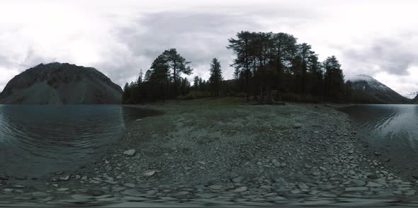 Mountain Lake 360 Vr at the Summer or Autumn Time. Wild Nature and Rural Mount Valley. Green Forest