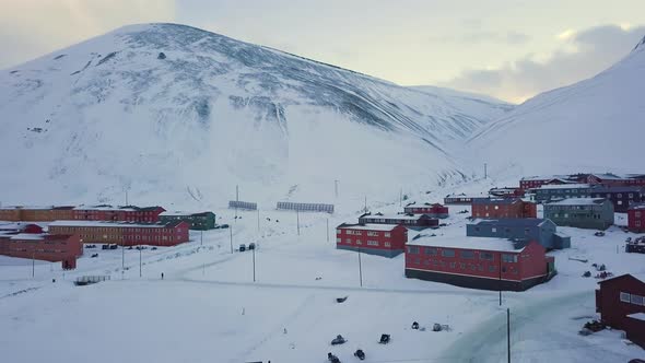 Aerial View of Longyearbyen in Winter Svalbard