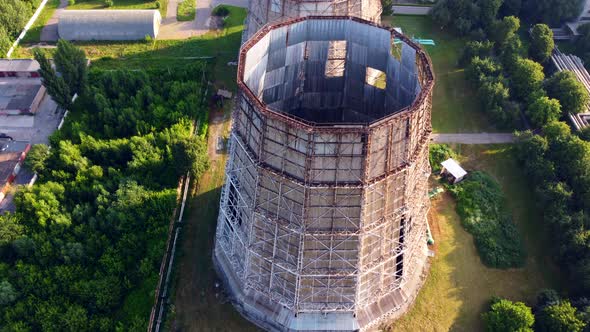 Aerial Drone View Flight Near Thermal Power Plant