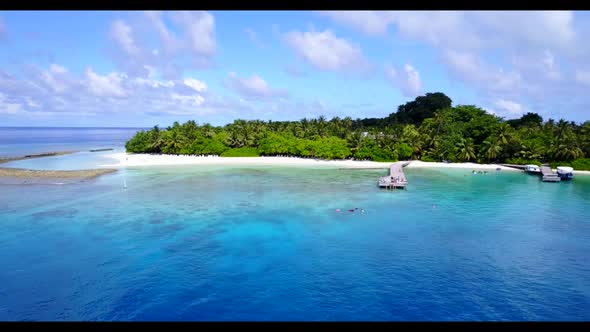 Aerial nature of tropical lagoon beach adventure by clear ocean with white sand background of a dayo