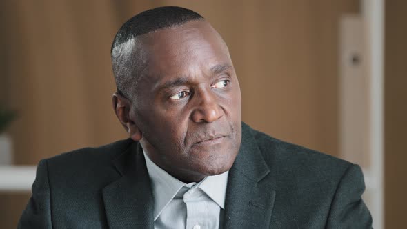Portrait Serious African Old Senior Mature Pensive Businessman Wrinkled Male Face Thoughtful Manager