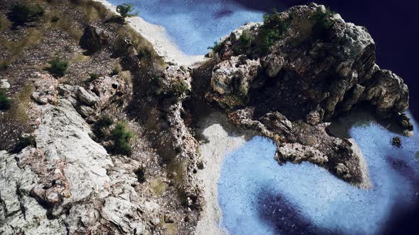 Aerial View From Flying Drone of Rocky Island in Atlantic Ocean