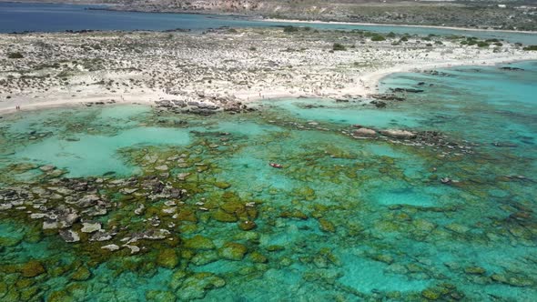 Panoramic drone view of one of the most amazing beaches in Crete: Elafonisi beach