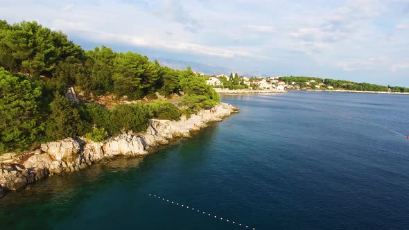 Drone shot if the Selca Island Brac Croatia Europe