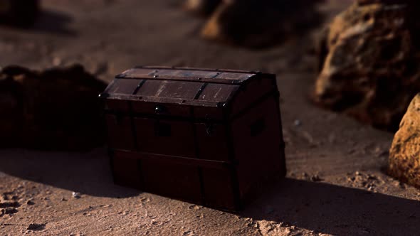 Wooden Treasure Box On The Beach