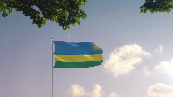 Rwanda Flag With  Modern City 