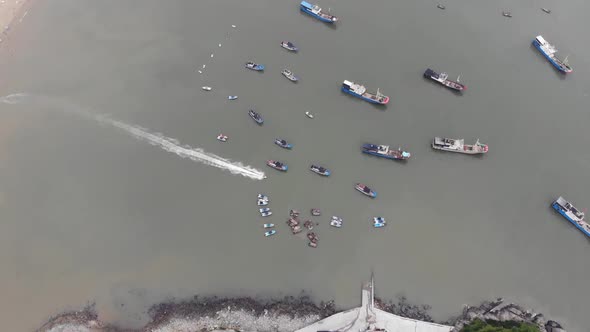 Aerial Shots Of Fishing Boats And Speedboats On Small Islands Near Zhejiang3