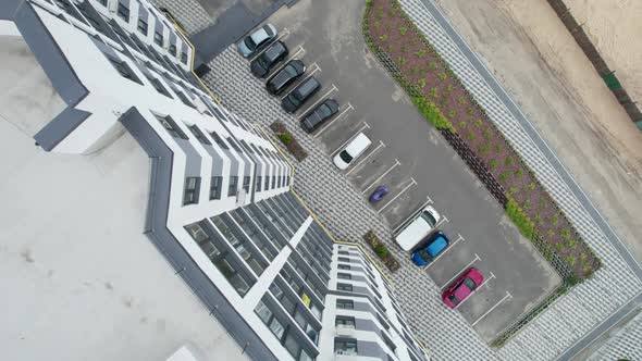 Aerial Top View of a Newly Modern MultiStorey Building Apartments Exterior