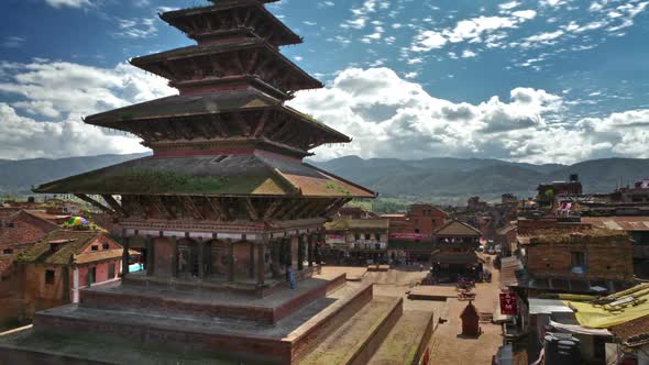 Time-lapse of Nyatapola temple and Taumadhi square in Bhaktapur, Nepal.