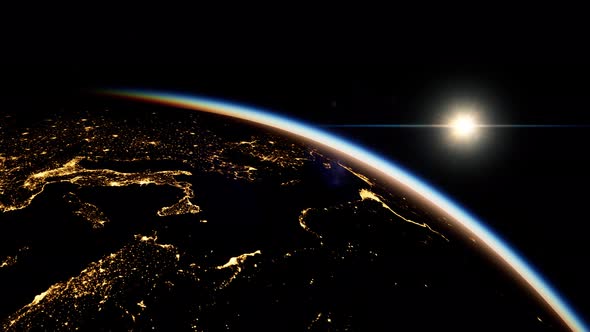 Space Sun and Planet Earth at Night alt