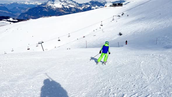 Fast Action Shoot of a Boy Moving Downhill the Ski Track