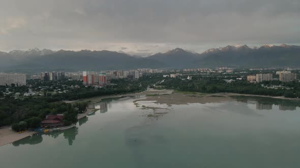 Aerial View of the River and Lake Sairan in Almaty Kazakhstan