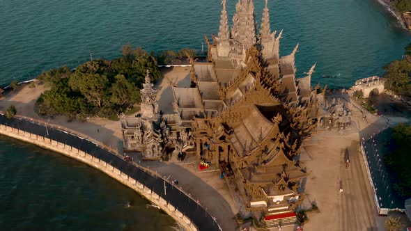 Aerial View of the Sanctuary of Truth in Pattaya, Thailand