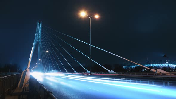 Time Lapse Traffic Jam on City Bridge Road at Night Roadway in Modern Big City in Evening