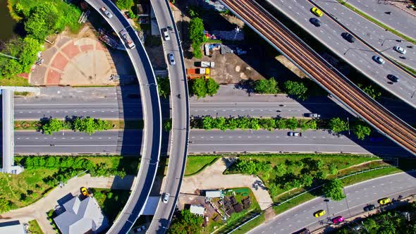 4K : Aerial view and top view of traffic on city.