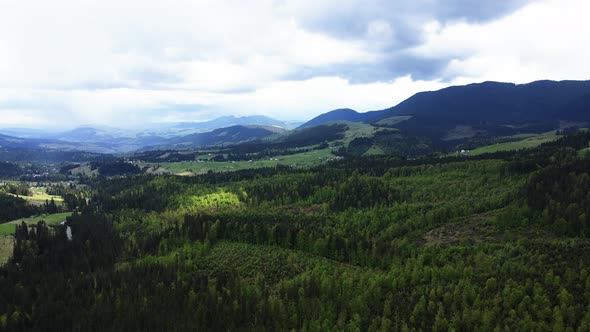 Ukraine, Carpathian Mountains: Beautiful Mountain Forest Landscape. Aerial