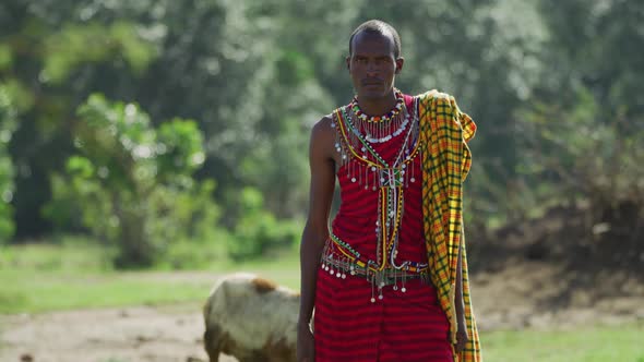 Maasai man in traditional clothes